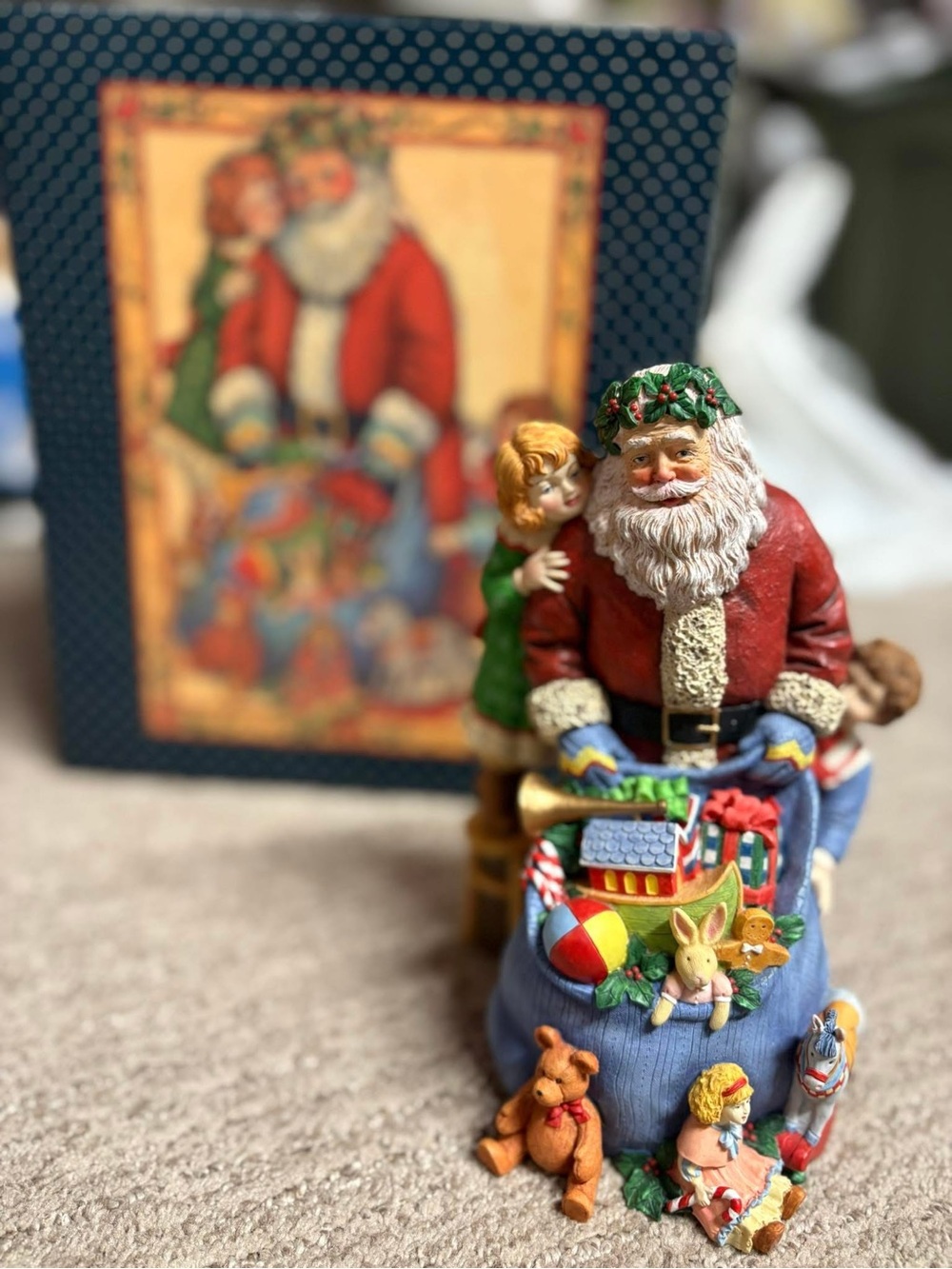 Festive Santa with Toy Sack Figurine - Red & Green
